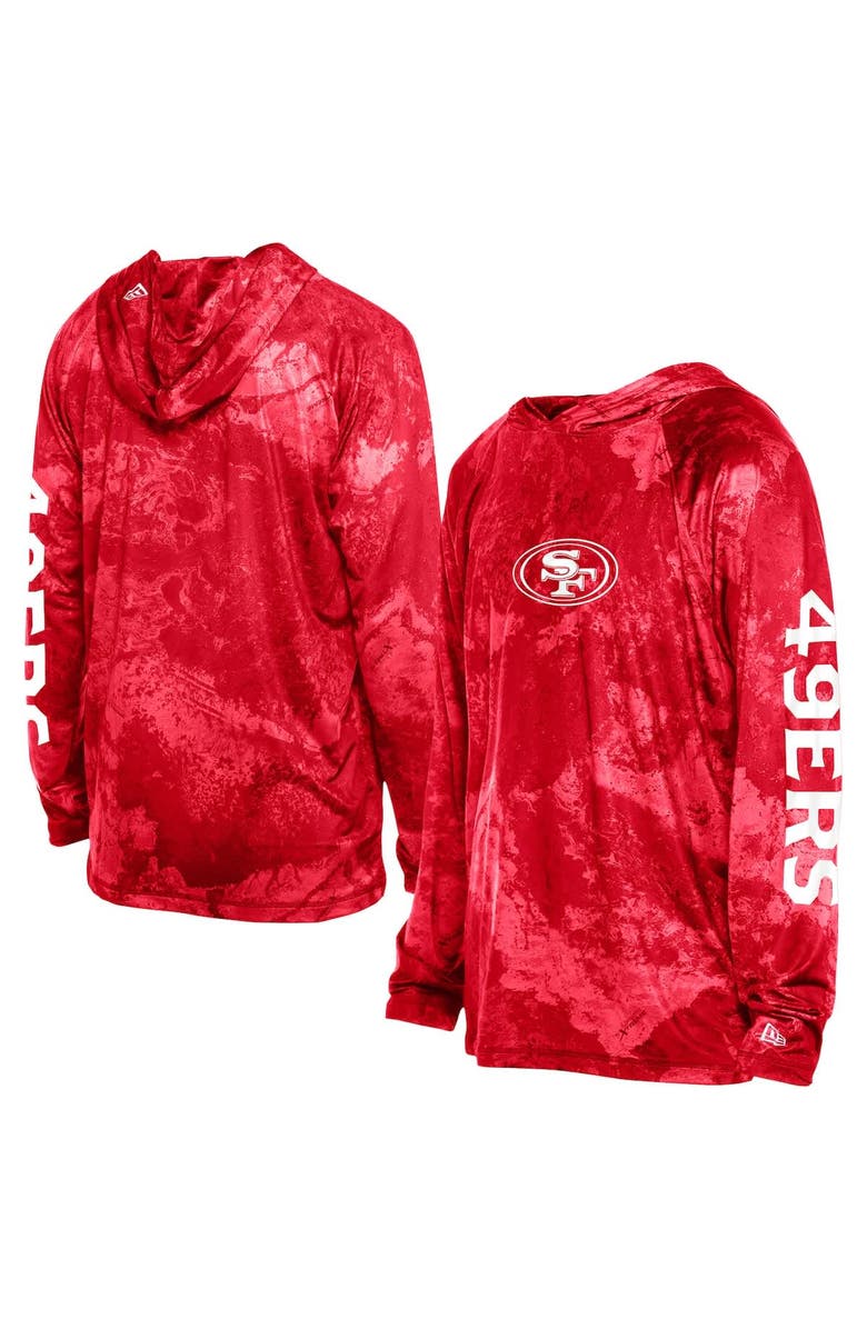 New Era Men's New Era Red San Francisco 49ers RealTree Xtreme Camo Raglan Long Sleeve Hooded Top, Alternate, color, Red