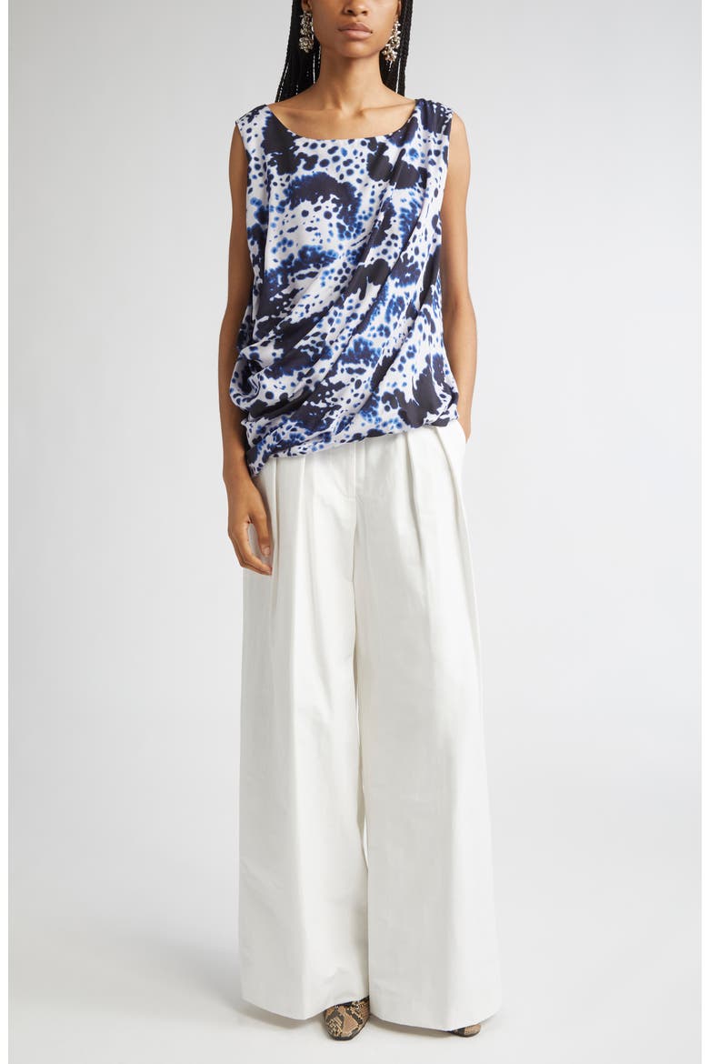 Cot Orchid Petal Print Draped Top, Alternate, color, NAVY