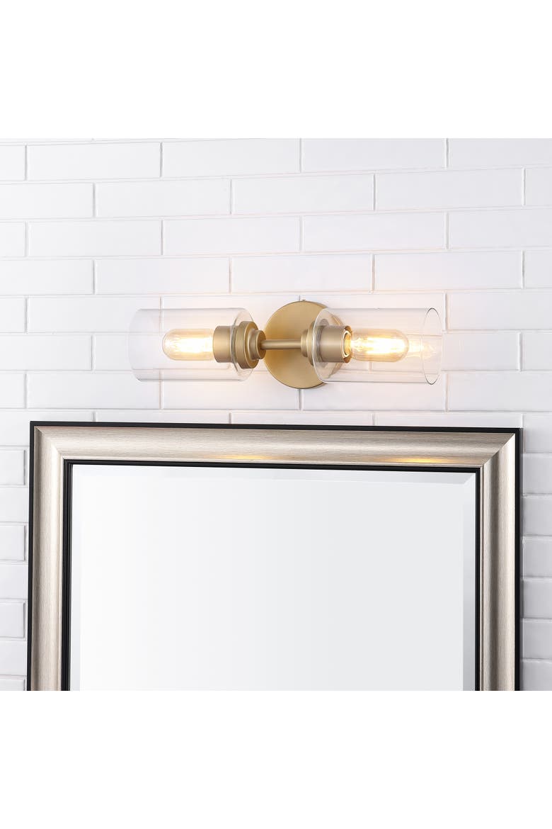 Giles 2-Light Farmhouse Industrial Iron Cylinder LED Sconce, Alternate, color, Brass Gold