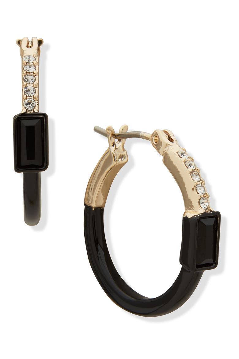 Pavé Crystal Half Enamel Hoop Earrings, Main, color, BLACK