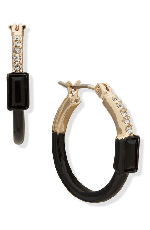Pavé Crystal Half Enamel Hoop Earrings