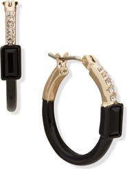 DKNY Pavé Crystal Half Enamel Hoop Earrings