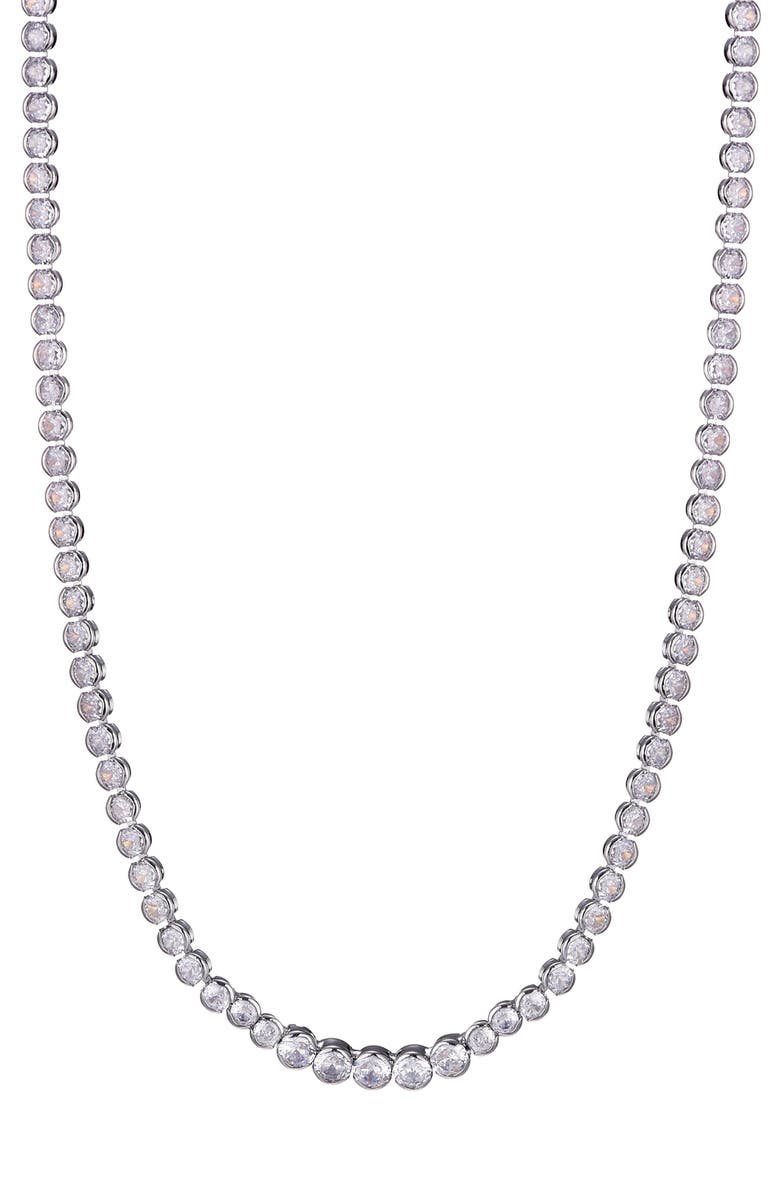 Adornia Bezel Crystal Tennis Necklace, Alternate, color, Silver
