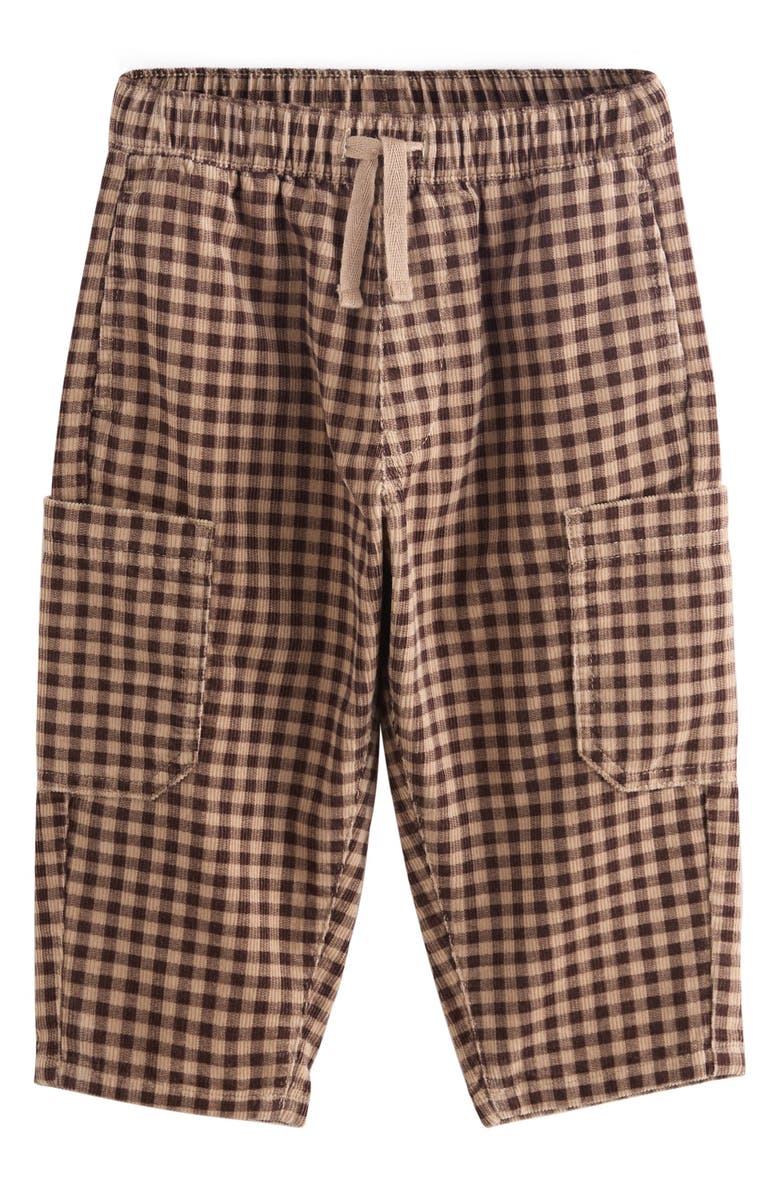 NEXT Kids' Gingham Corduroy Cargo Pants, Main, color, Brown