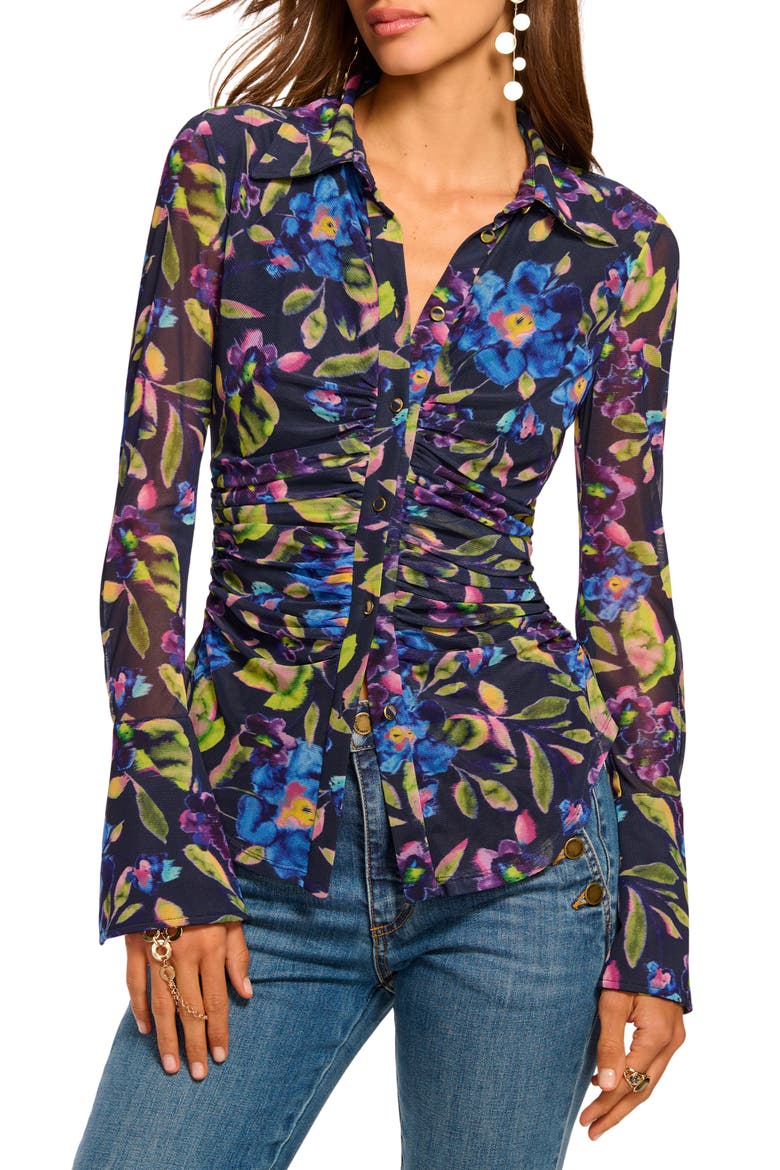 Talisa Floral Button-Up Shirt, Main, color, NAVY FLORAL MESH