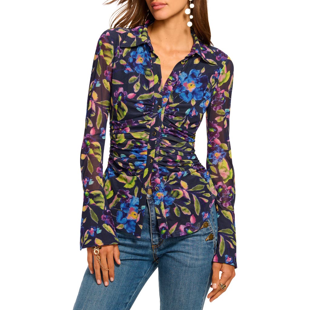 Ramy Brook Talisa Mesh Long Sleeve Button Down Top In Multi
