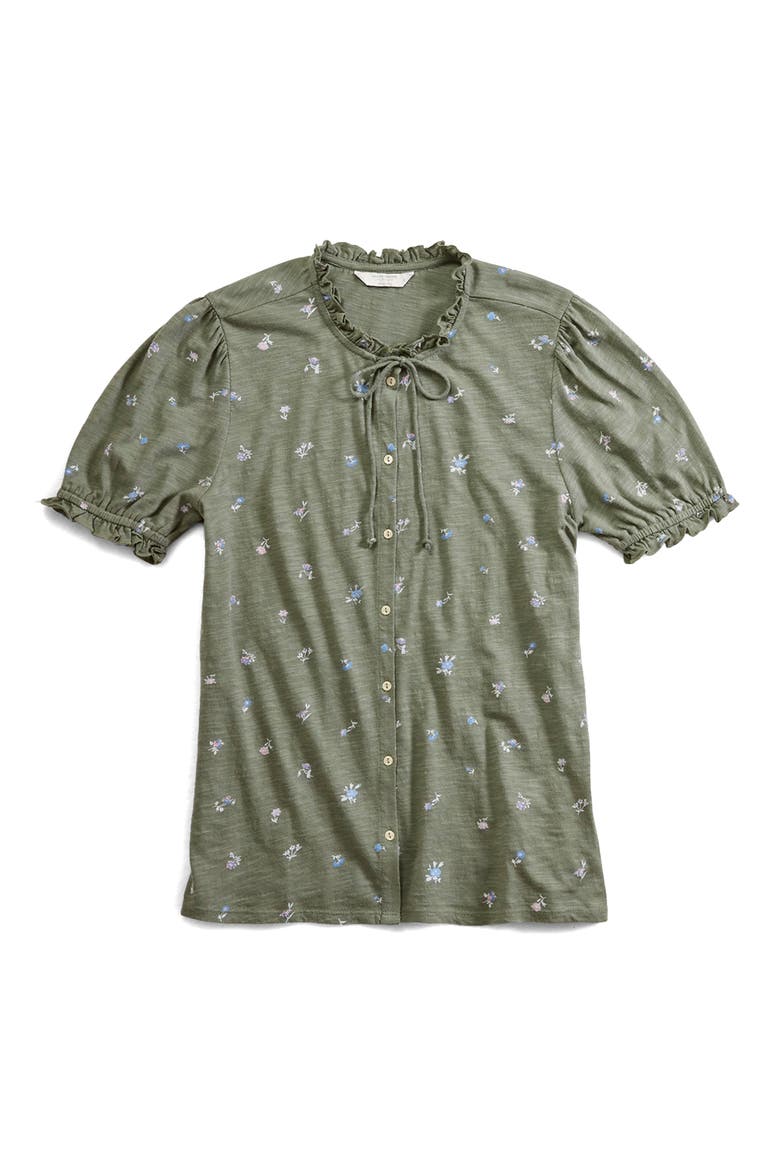 Ruffle Button-Up Top, Alternate, color, GREEN MULTI