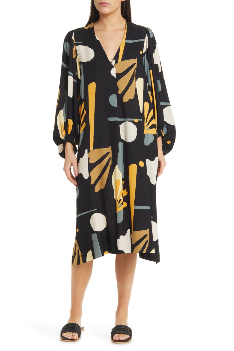 Nalo Abstract Print Long Sleeve Dress, Main, color, BUTTERSCOTCH