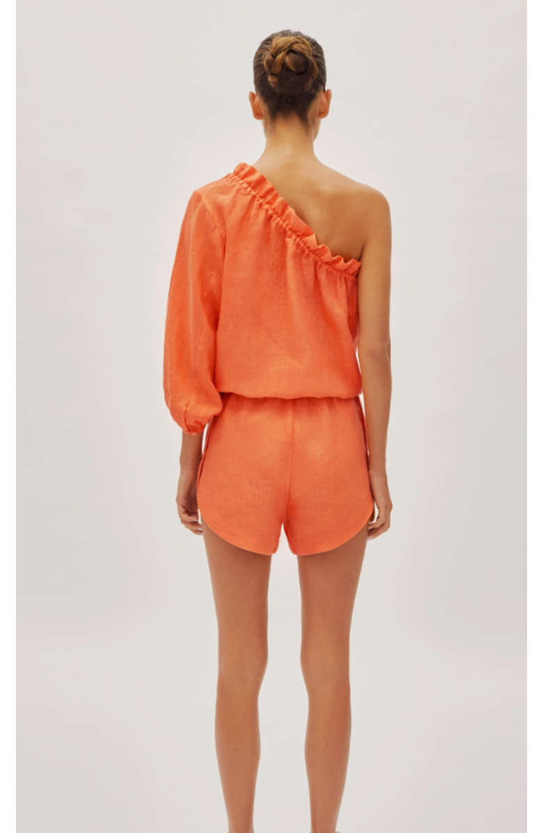 Labeca London Capri Citrus Linen Shorts, Alternate, color, Orange