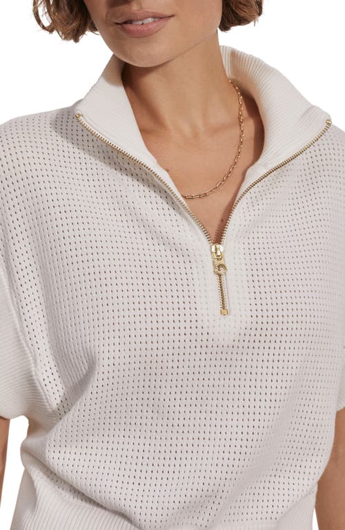 Varley Fulton Short-sleeve Half-zip Cropped Pullover Top In Snow White