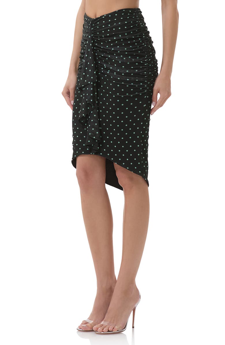 AFRM Newton Ruched Ruffle Mesh Skirt, Alternate, color, Aqua Dot