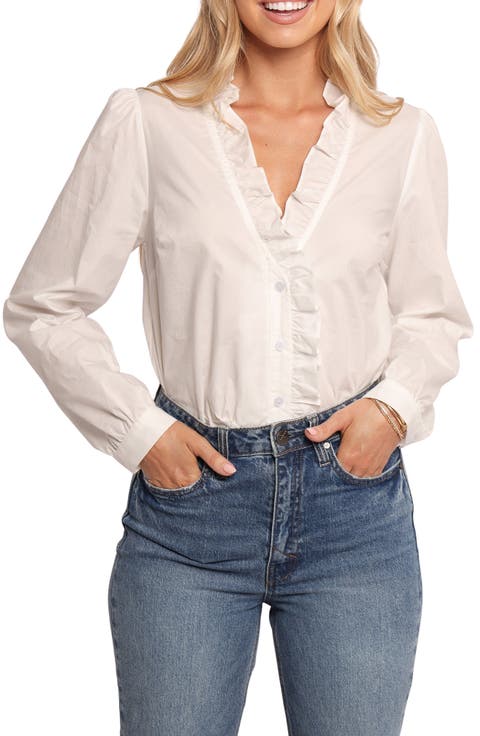 Constance Ruffle Trim Cotton Button-Up Shirt