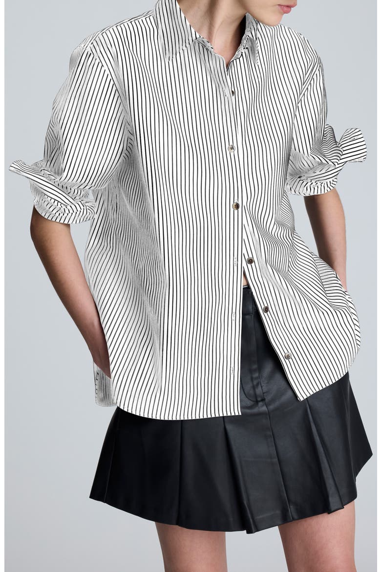 Boyfriend Button-Up Shirt, Main, color, PURE WHITE/ BLACK