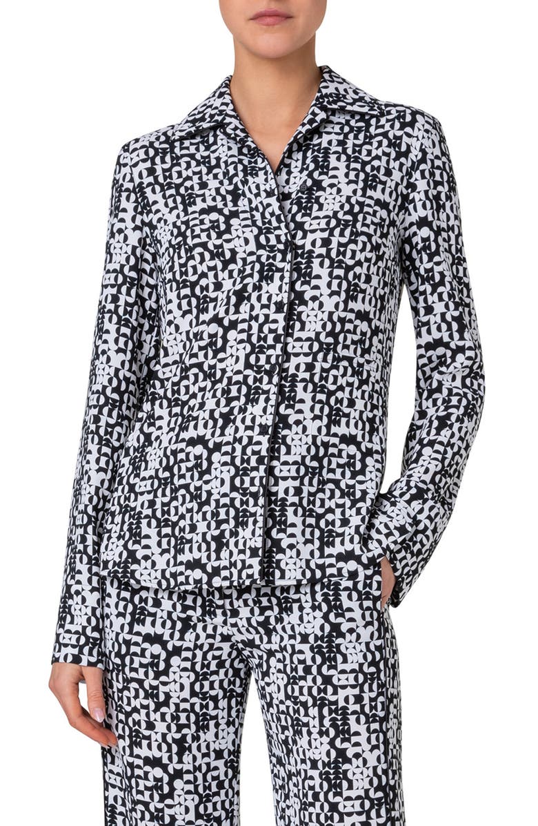 Akris punto Mini Half Grid Circle Print Moss Crepe Button-Up Shirt, Main, color, 