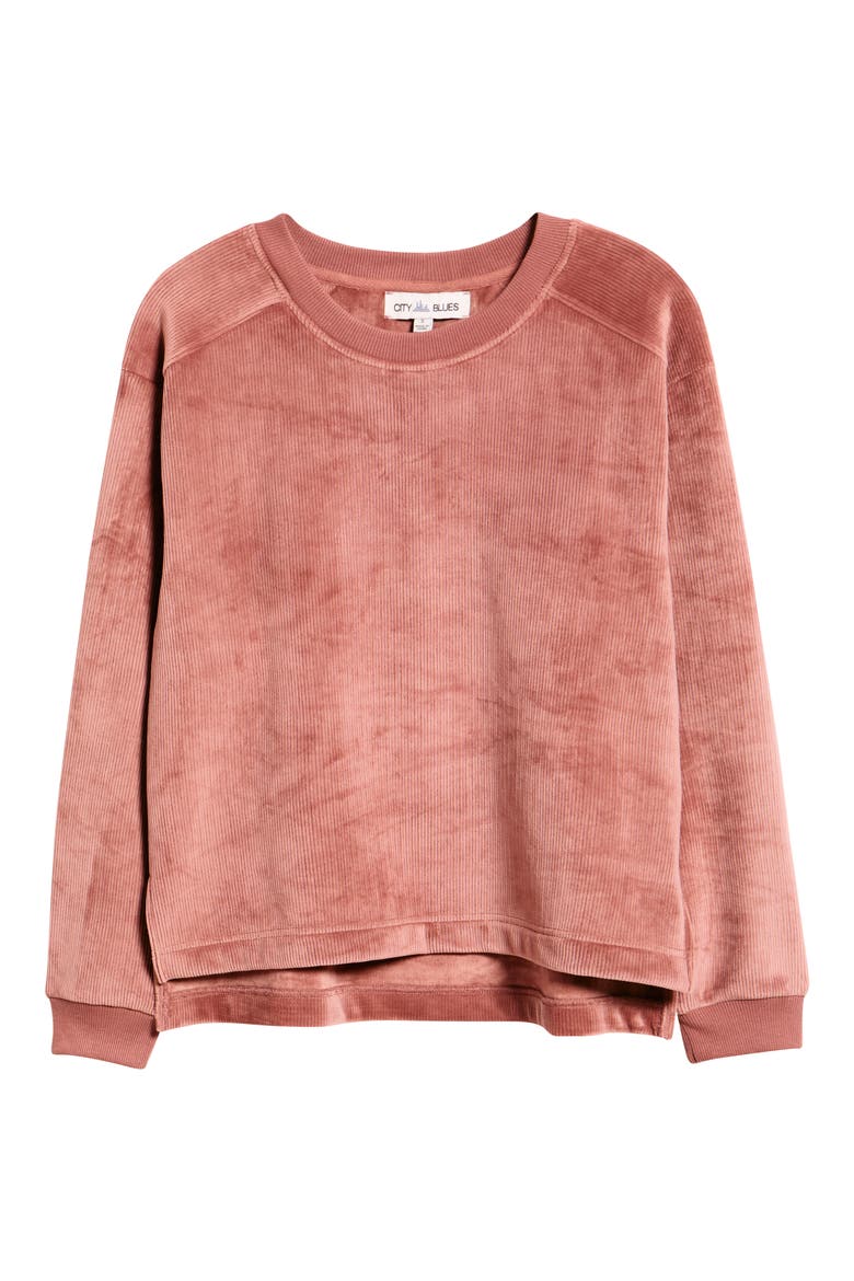 Ribbed Velour High-Low Sweatshirt, Alternate, color, DUSTY ROSE
