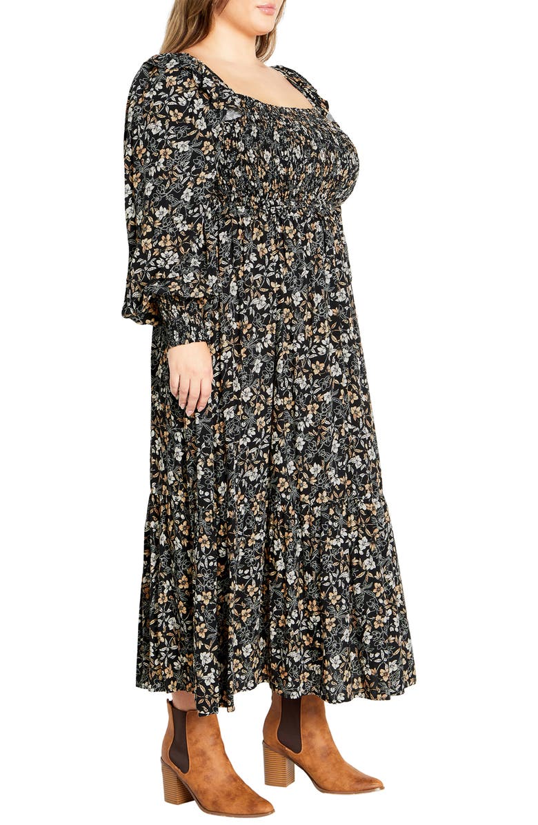 City Chic Emilie Smocked Bodice Long Sleeve Maxi Dress, Alternate, color, 