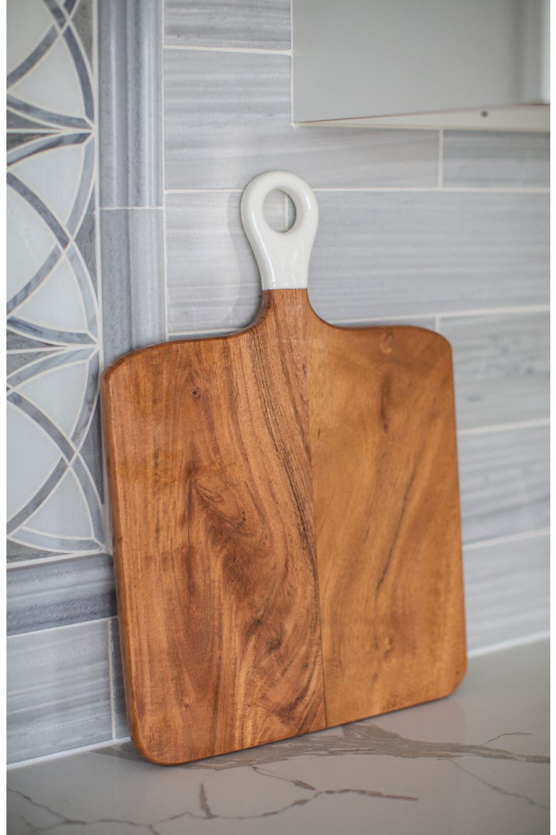 Wood + White Collection Acacia Wood Square Charcuterie Board, Medium, Alternate, color, white, brown