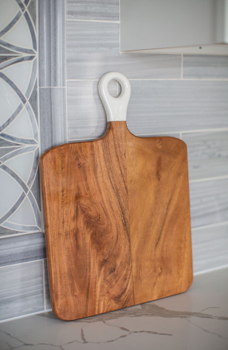 Jeanne Fitz Wood + White Collection Acacia Wood Square Charcuterie Board, Medium, Alternate, color, White, Brown
