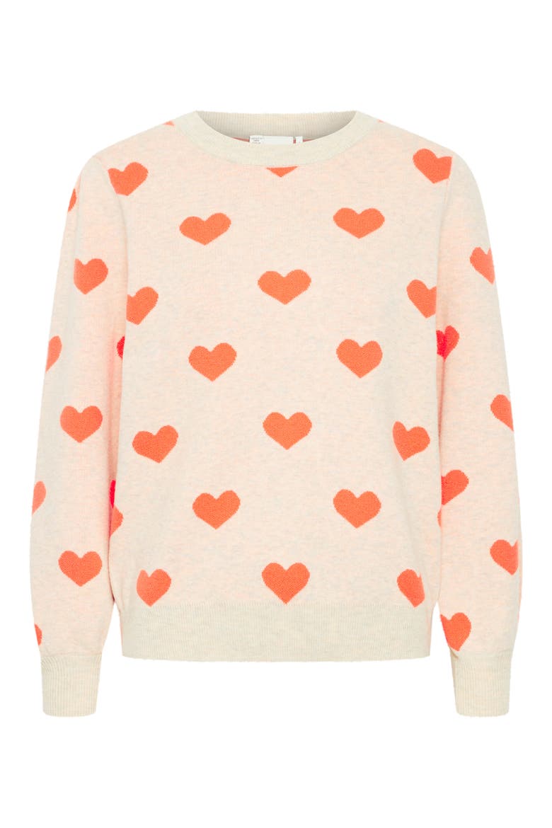 Heart Pullover Sweater, Alternate, color, OATMEAL/ HOT CORAL