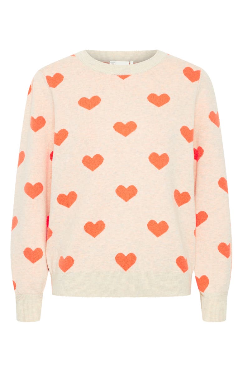 ICHI Heart Pullover Sweater, Alternate, color, Oatmeal/ Hot Coral