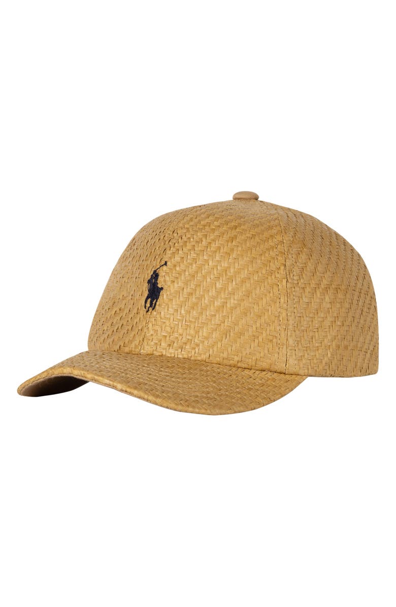 Polo Ralph Lauren Embroidered Logo Straw Baseball Cap, Main, color, Cafe Tan