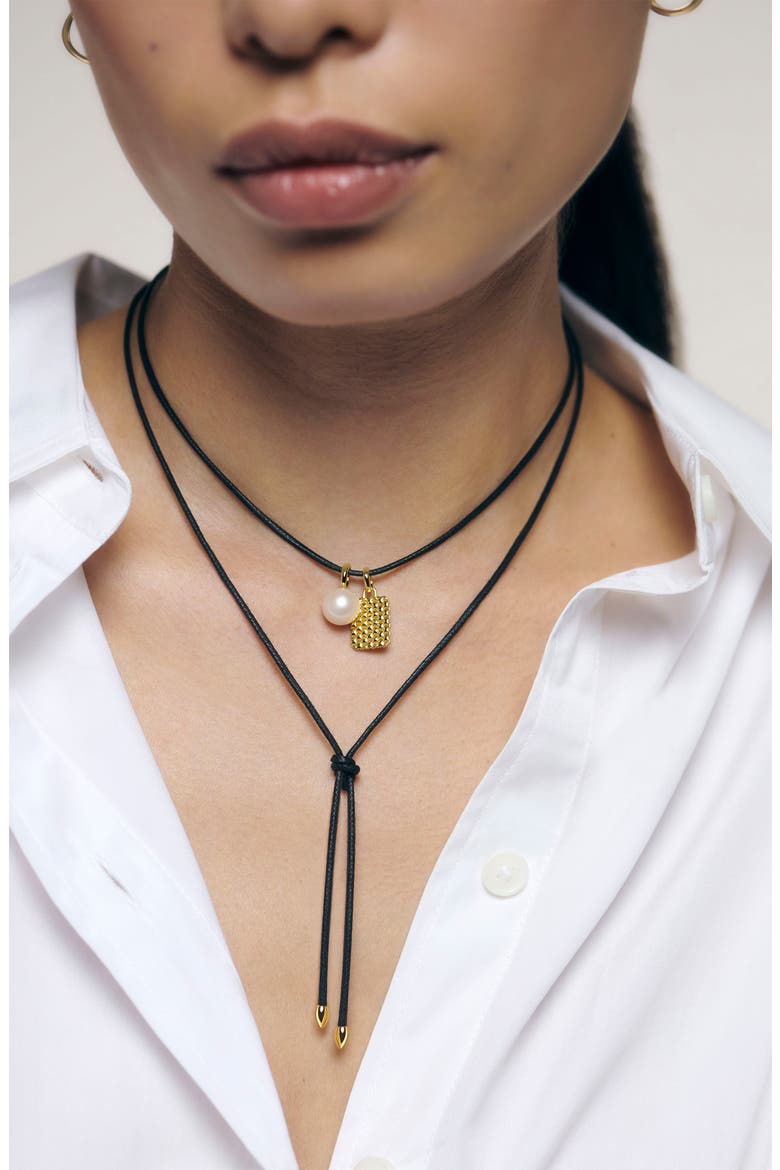 Heirloom Cultured Freshwater Pearl & Charm Cord Necklace, Alternate, color, 18CT GOLD VERMEIL / PEARL