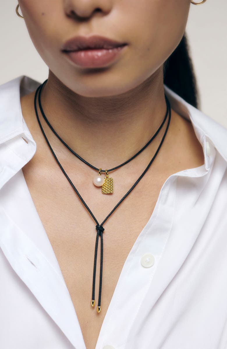 Monica Vinader Heirloom Cultured Freshwater Pearl & Charm Cord Necklace, Main, color, 18Ct Gold Vermeil / Pearl