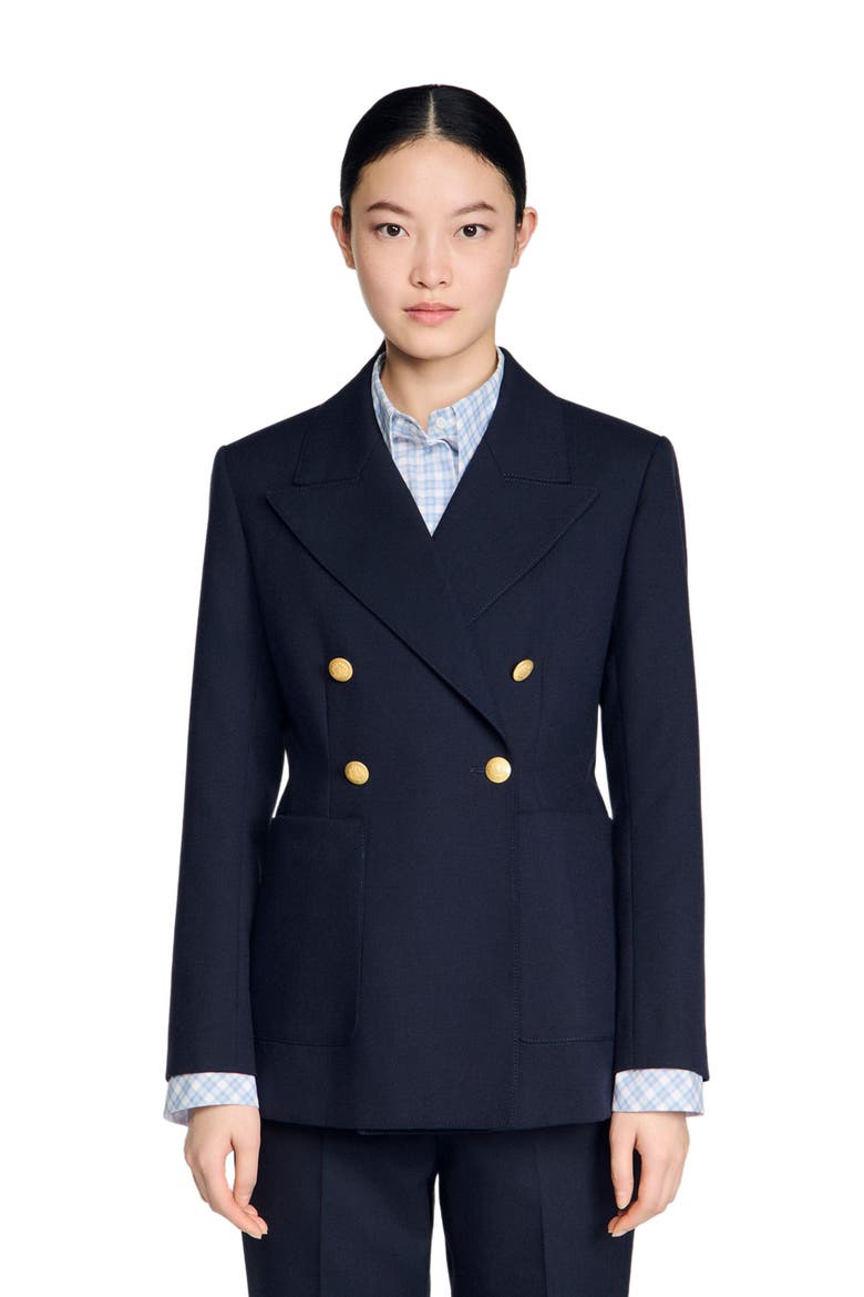 Slim-fit wool suit jacket, Main, color, Navy blue