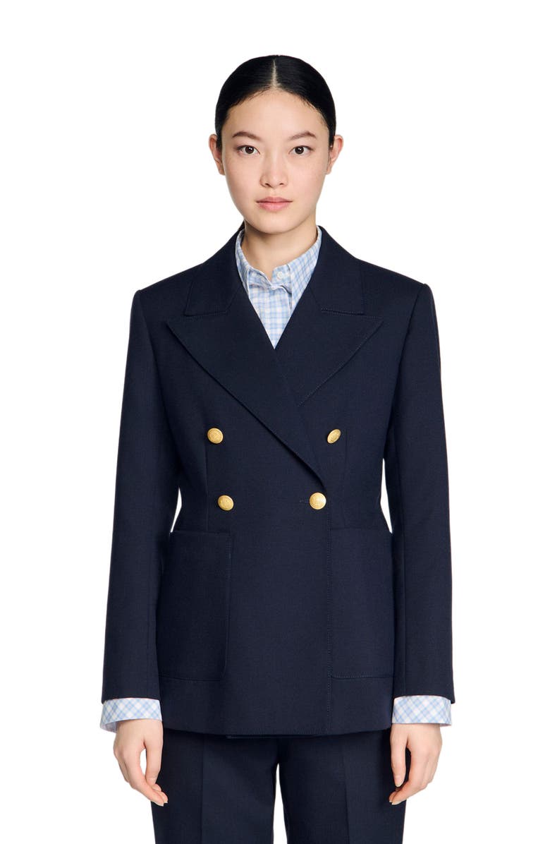 SANDRO Slim-fit wool suit jacket, Main, color, Navy Blue
