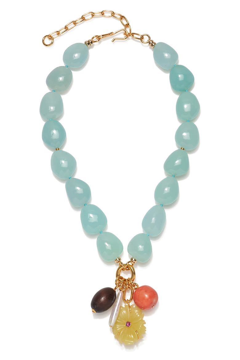 Cordoba Jade & Freshwater Pearl Charm Necklace, Main, color, AQUA MULTI