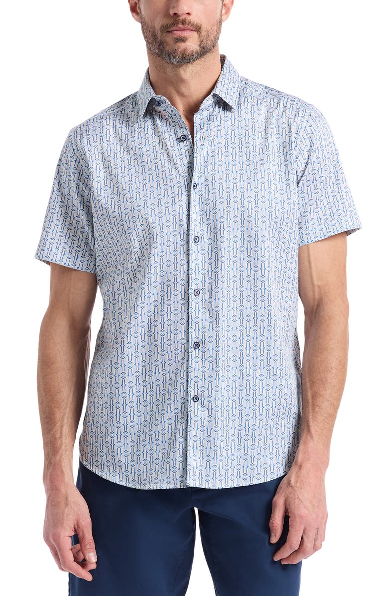 Robert Graham Napier Short Sleeve Stretch Cotton Button-Up Shirt, Main, color, Blue Multi