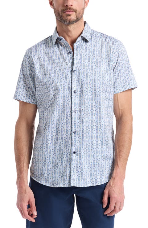Napier Short Sleeve Stretch Cotton Button-Up Shirt