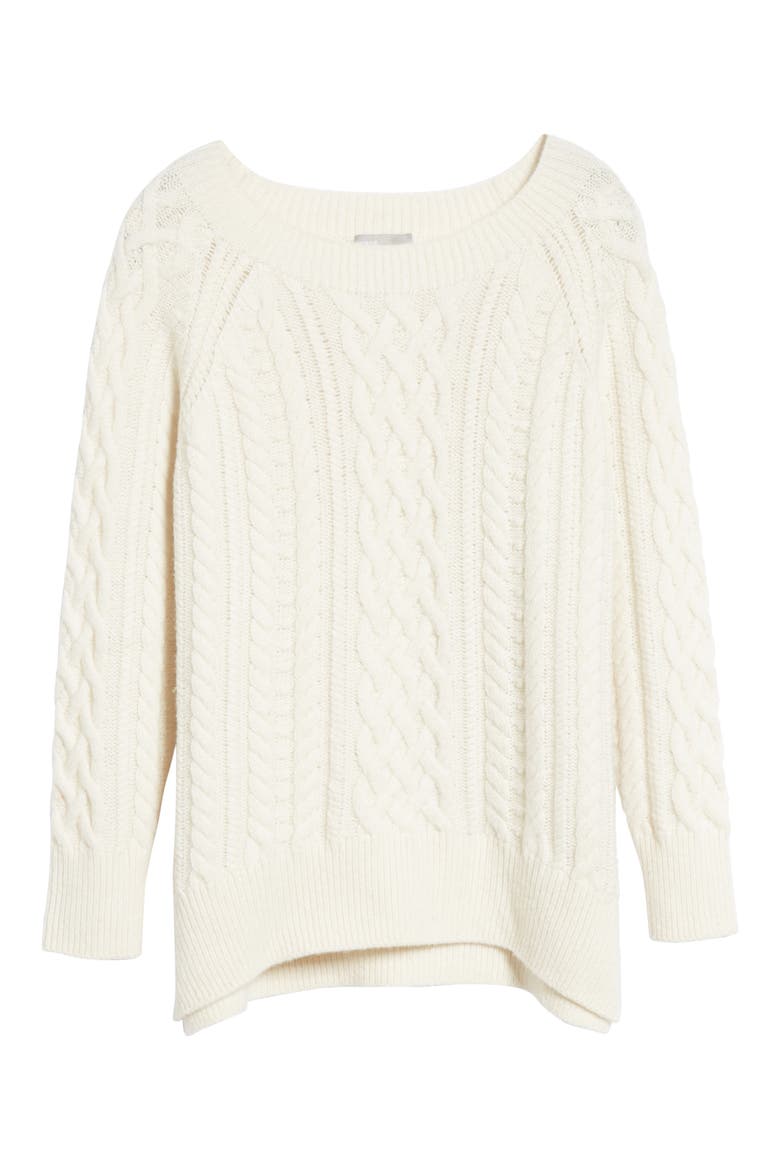 Cable Stitch Tunic Sweater, Alternate, color, OFF WHITE
