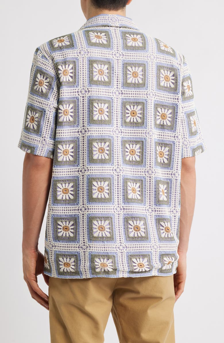 NN07 Julio Crochet Cotton Short Sleeve Button-Up Camp Shirt, Alternate, color, Violet