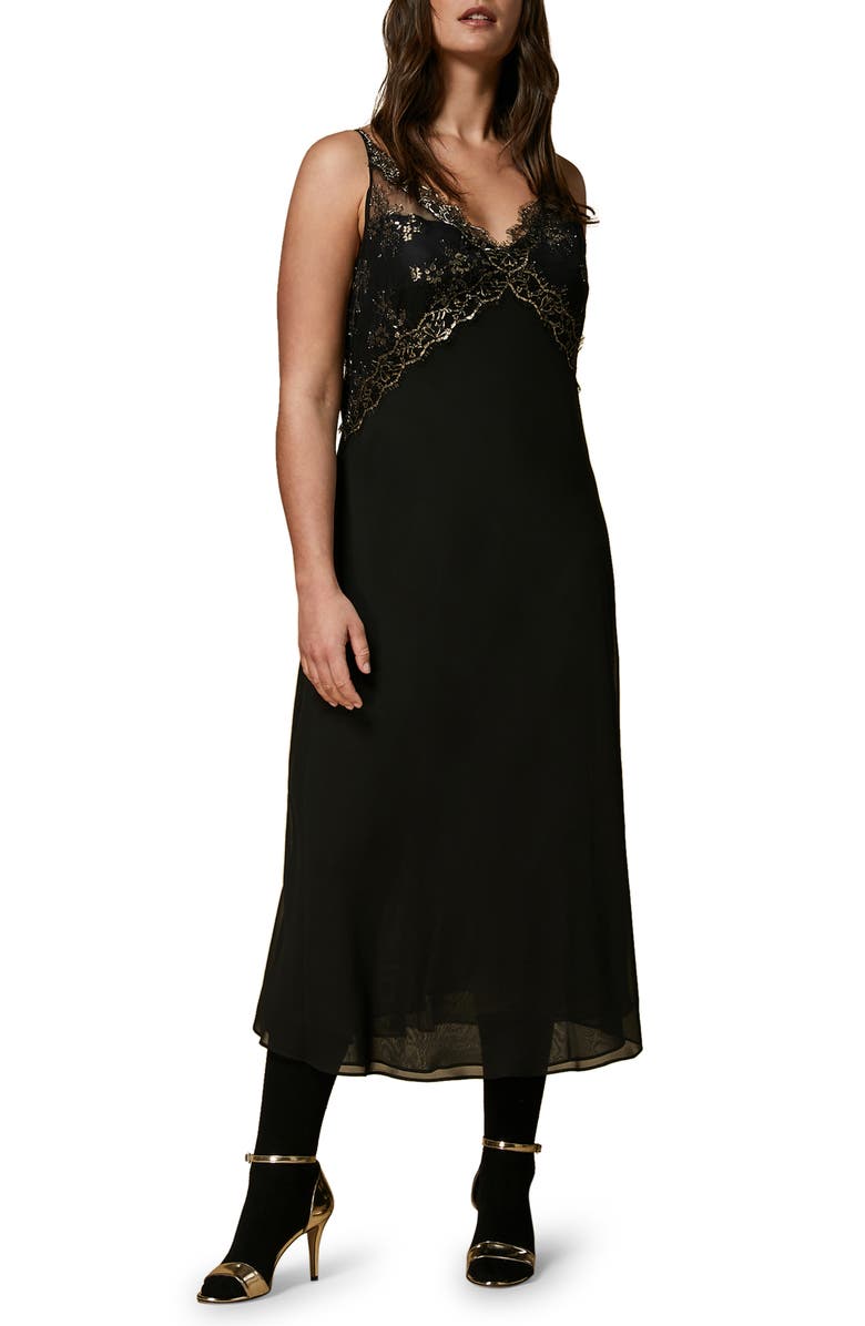 Marina Rinaldi Double Layered Georgette Bodice Midi Dress, Alternate, color, 