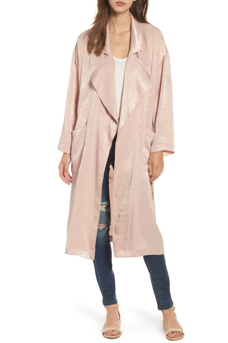 Satin Trench Coat, Main, color, PINK ADOBE