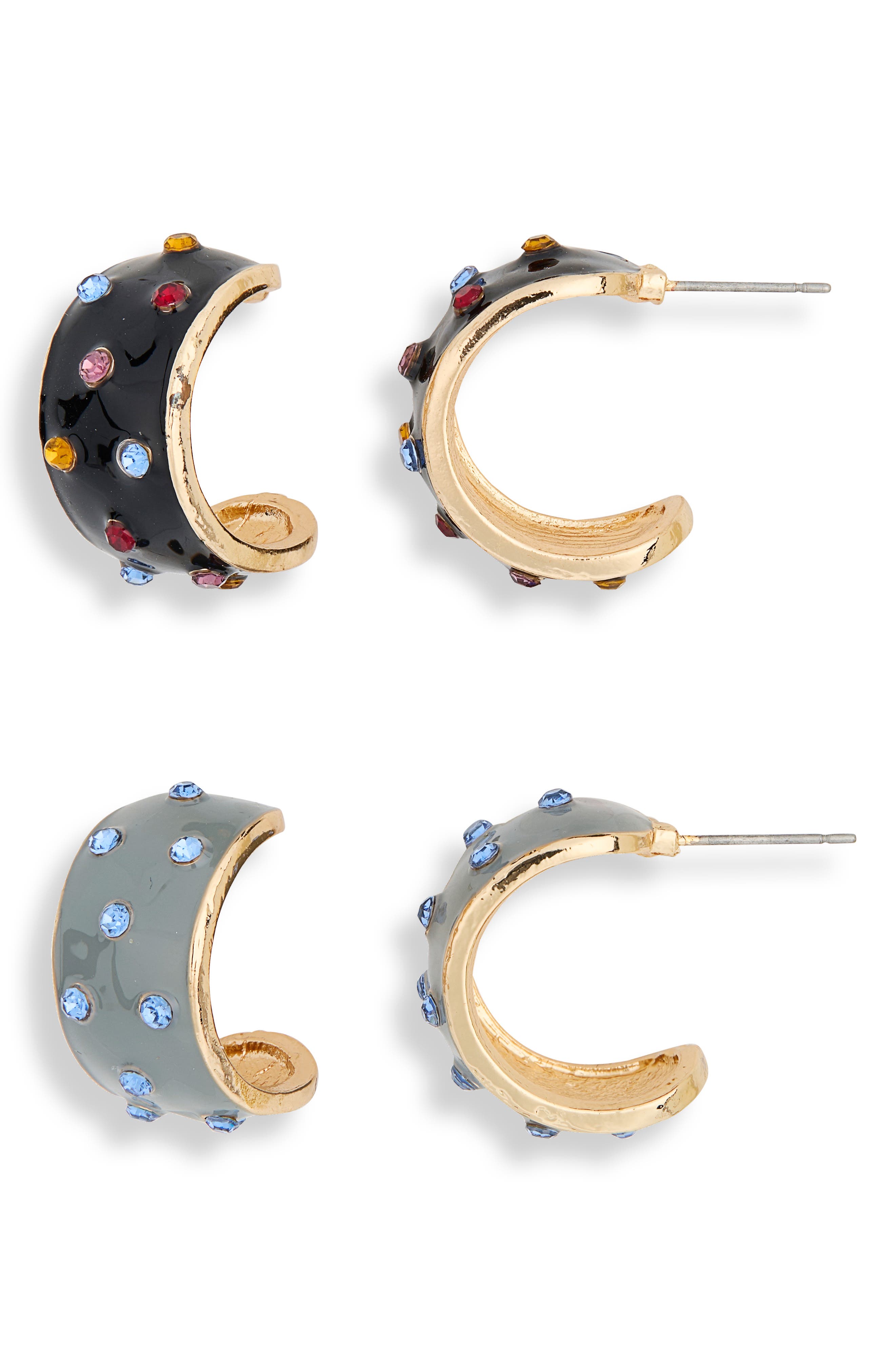 Set of 2 Enamel & Crystal Hoop Earrings
