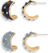 Tasha Set of 2 Enamel & Crystal Hoop Earrings
