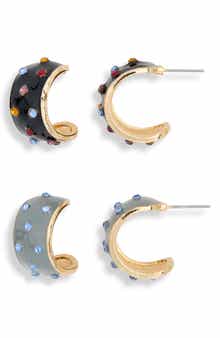Set of 2 Enamel & Crystal Hoop Earrings