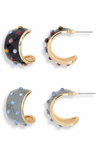 Set of 2 Enamel & Crystal Hoop Earrings