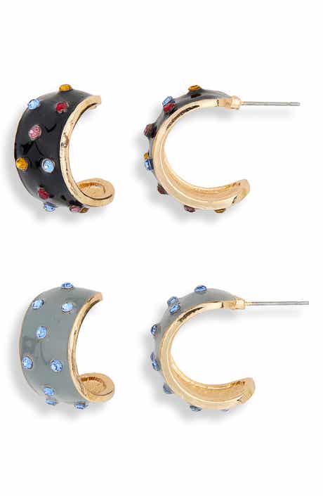 Set of 2 Enamel & Crystal Hoop Earrings