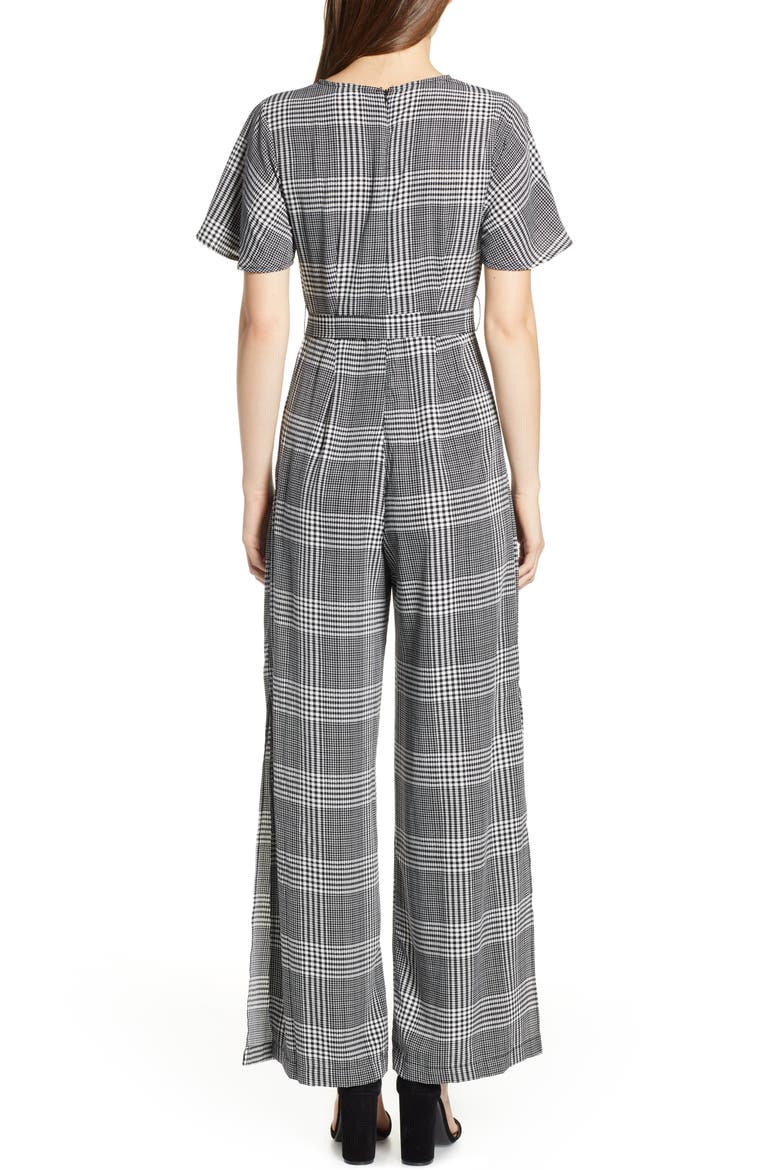 Tie Front Jumpsuit, Alternate, color, BLACK MENSWEAR PLAID