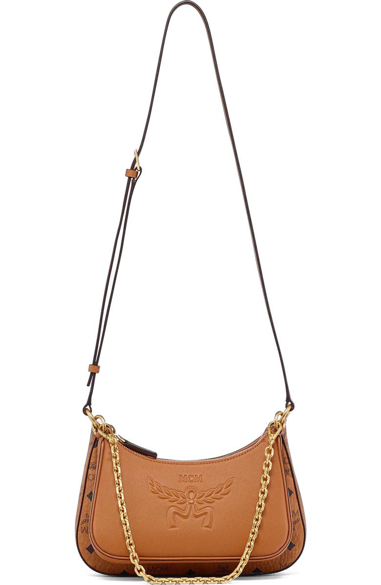 MCM Aren Duo Hobo in Visetos, Alternate, color, Cognac