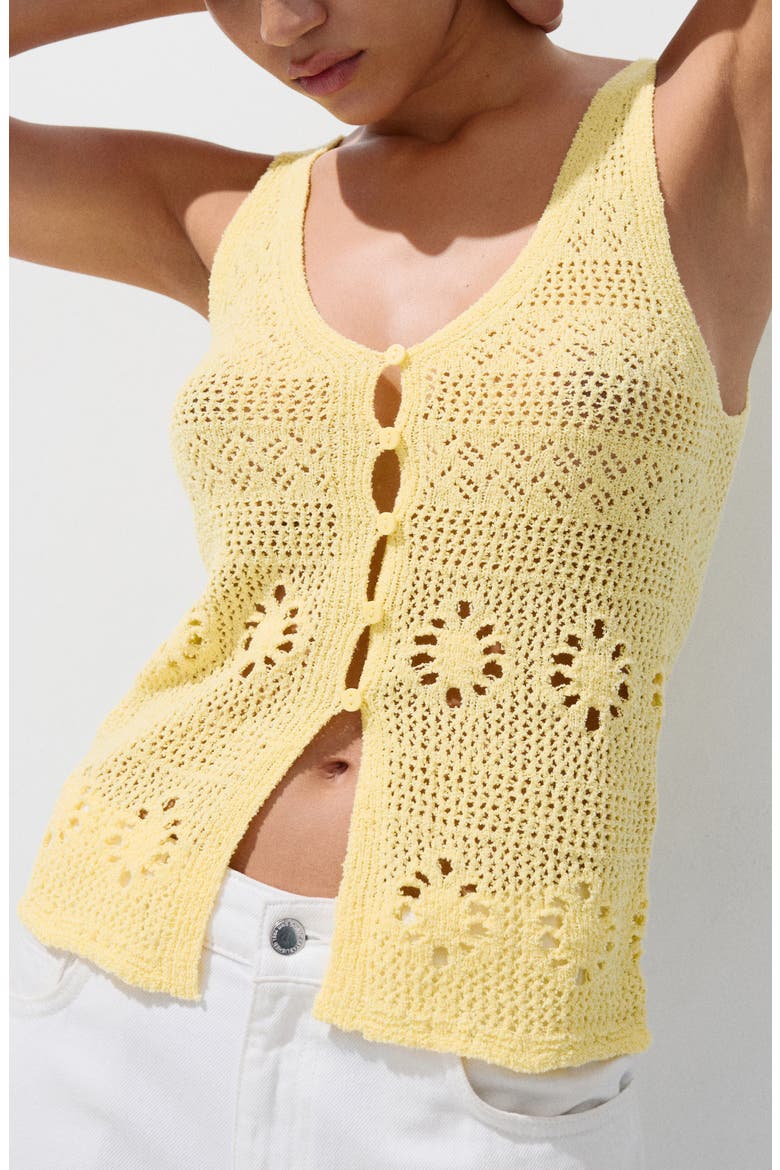 Crocheted Button Front Vest, Main, color, YELLOW