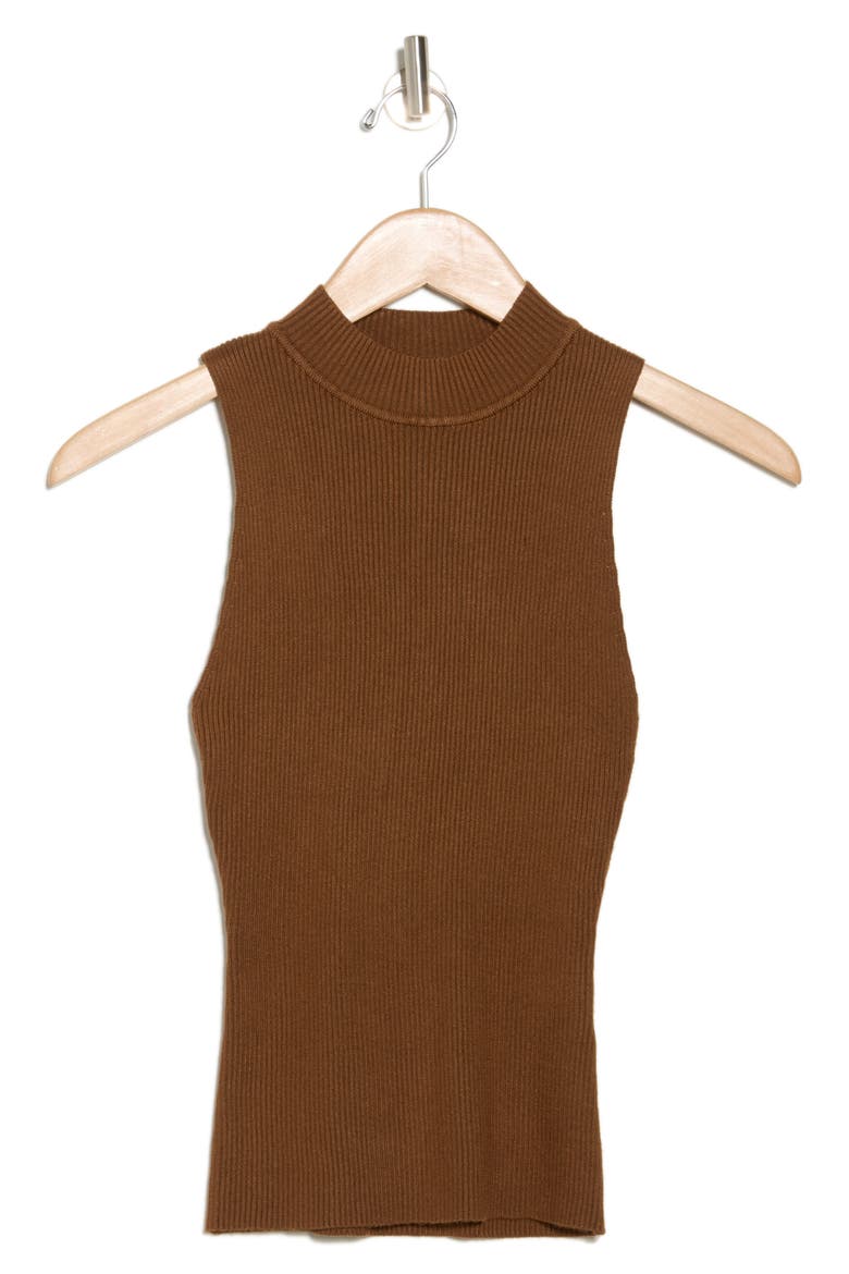 Ribbed Mock Neck Tank, Alternate, color, BROWN