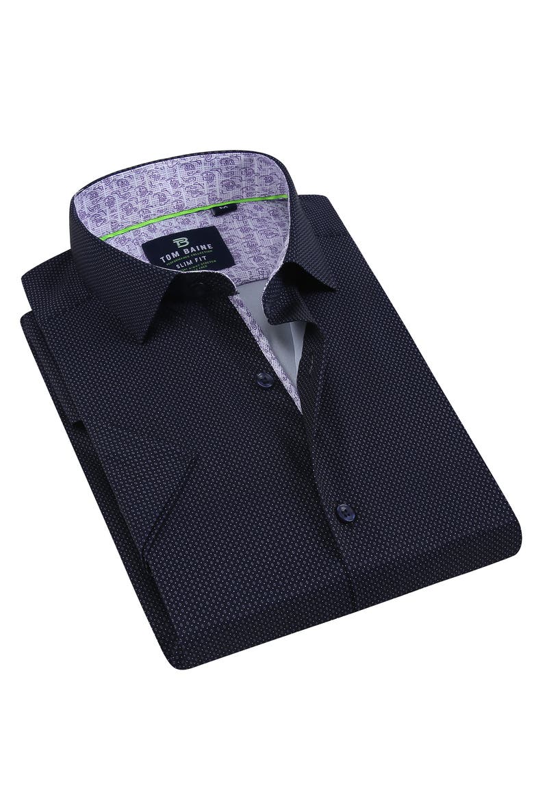 Slim Fit Performance Short Sleeve Button-Up Shirt, Alternate, color, NAVY