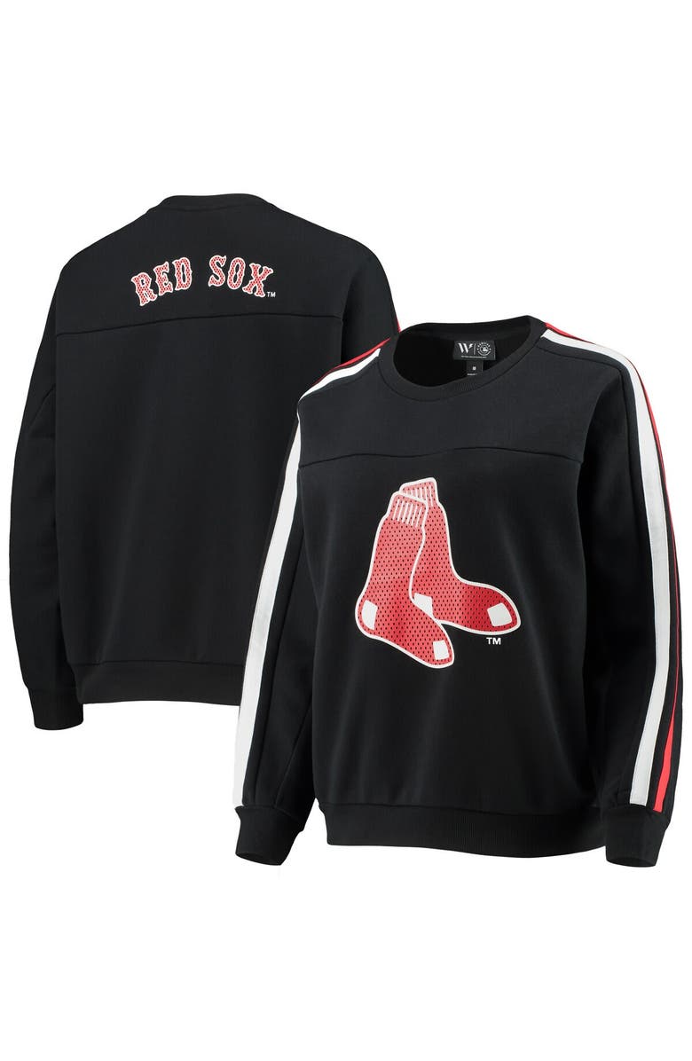THE WILD COLLECTIVE Women's The Wild Collective Black Boston Red Sox Perforated Logo Pullover Sweatshirt, Main, color, 
