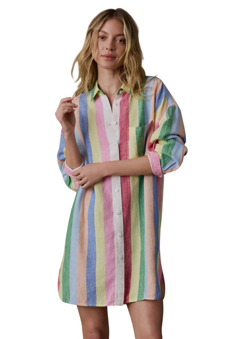 Laguna Stripe Long Sleeve Linen Shirtdress, Alternate, color, SUNBEAM STRIPE