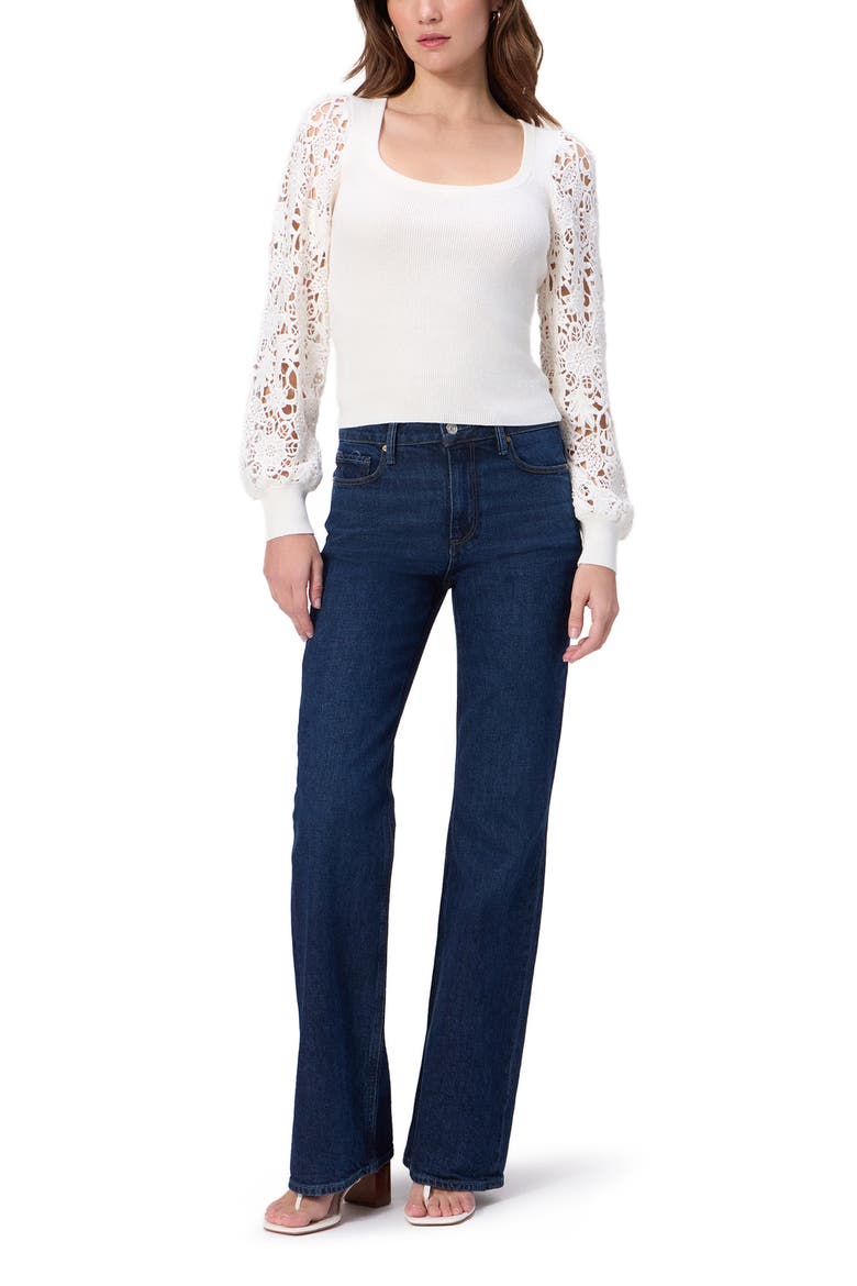Maya Lace Sleeve Sweater, Alternate, color, IVORY