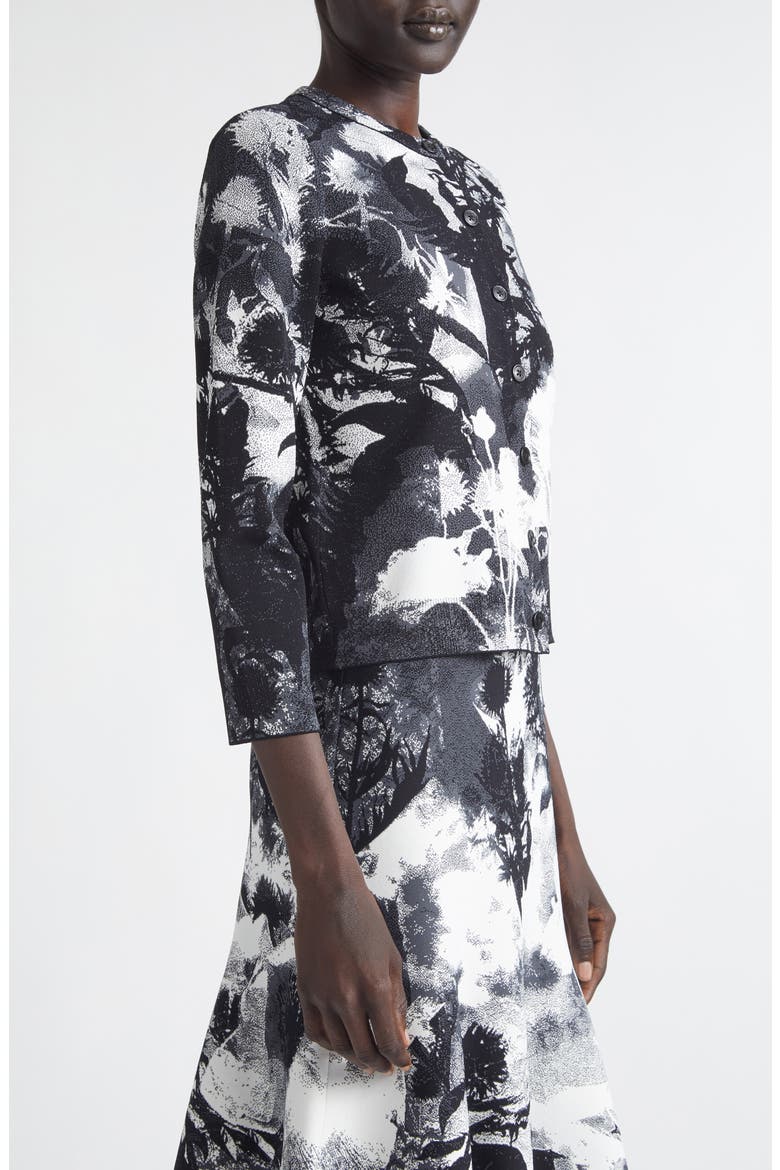 Floral Jacquard Crewneck Cardigan, Alternate, color, IVORY/ BLACK